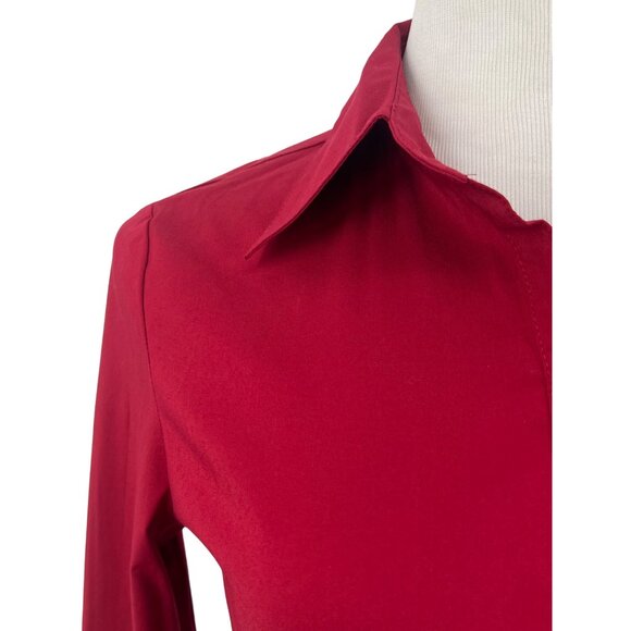NWT Express Design Studio Red L/S Button-Down Tunic Blouse | Office Siren Preppy - Picture 3 of 15